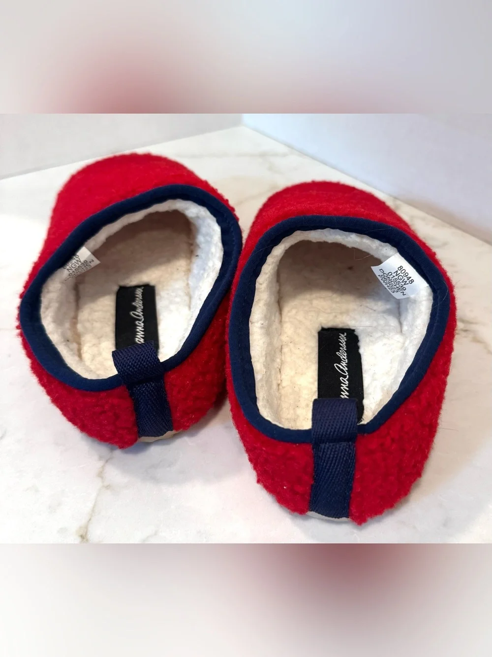 Hanna Andersson red sherpa-style slippers